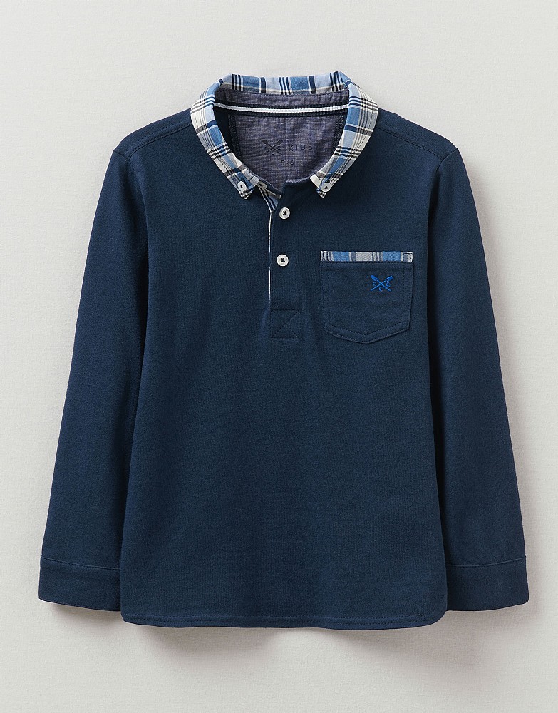 Boy's Long Sleeve Woven Collar Polo Shirt from Crew Clothing Company