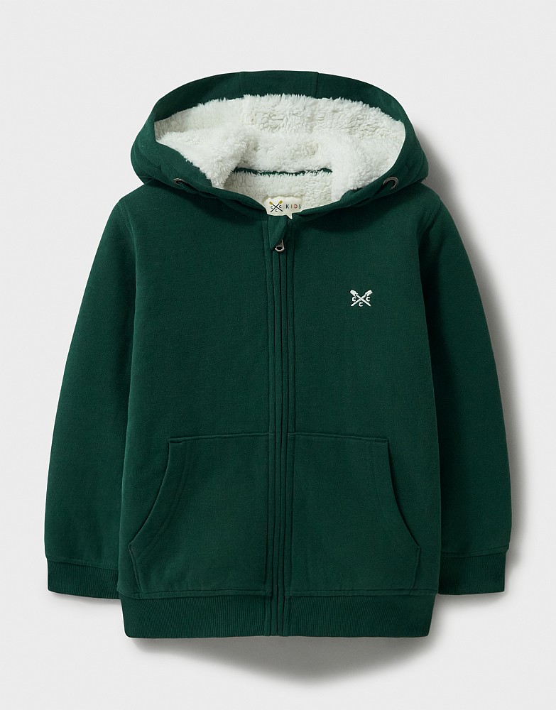 Teddy Fleece Lined Zip Through Hoodie in Green