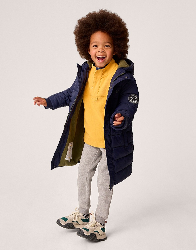 Boy s Midweight Longline Puffer Coat in Navy from Crew Clothing Company