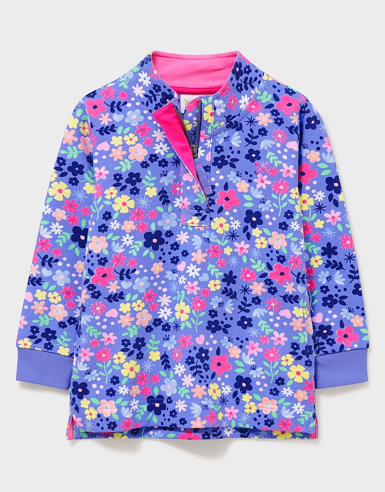 Girl's Floral Print Half Zip Sweatshirt from Crew Clothing Company