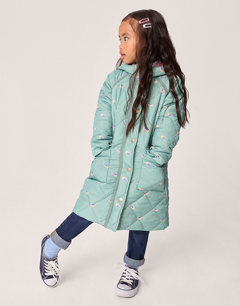 Shower-Resistant Quilted Shooting Star Puffer Coat in Pink