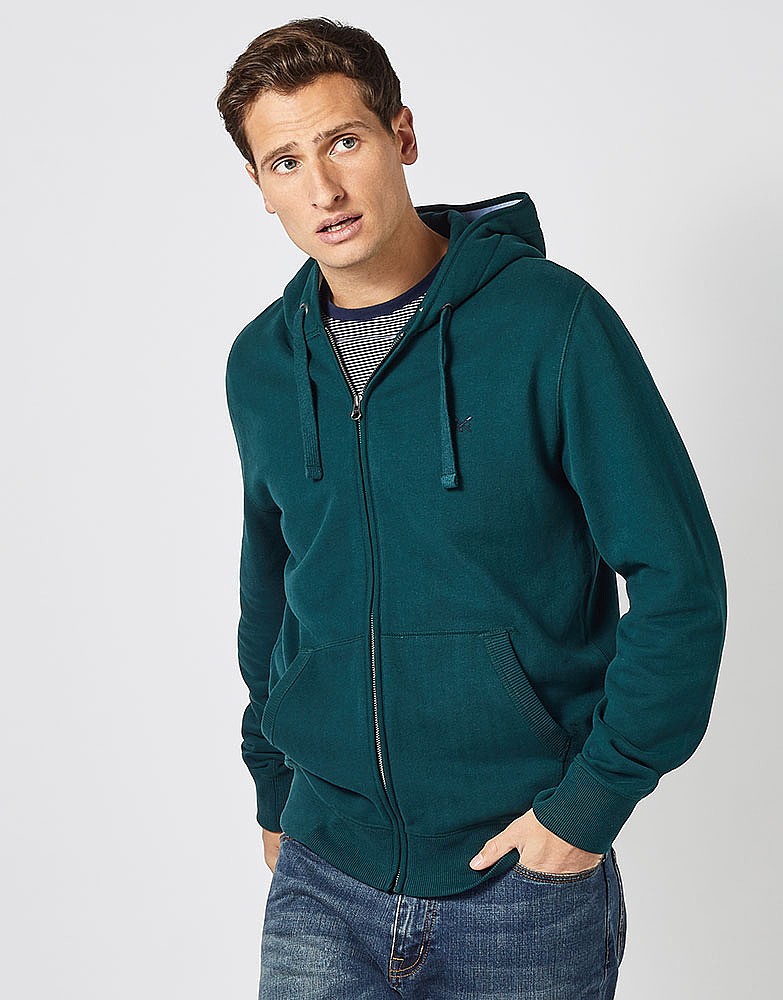 Men's Zip Through Hoodie in Bottle Green from Crew Clothing Company