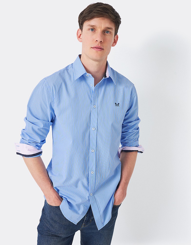 Men's Sky Blue Micro Stripe Classic Fit Cotton Shirt from Crew Clothing ...