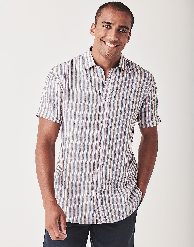 Men's Short Sleeve Multi Stripe Linen Shirt from Crew Clothing Company