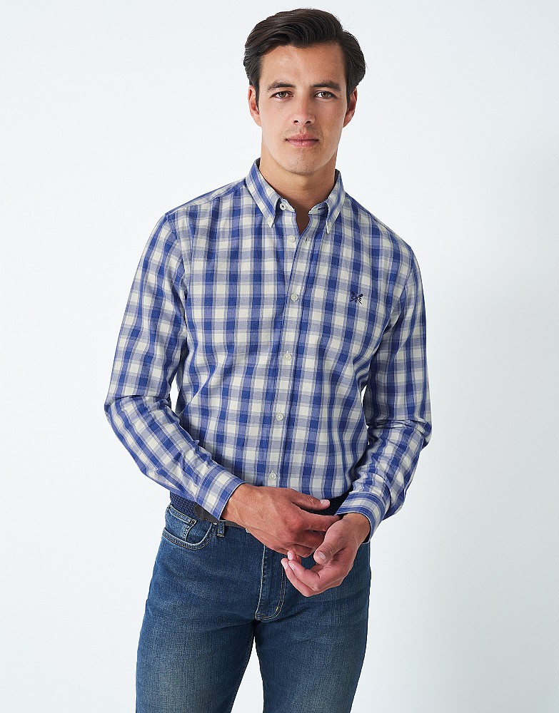 Men's Long Sleeve Isle Sky Check Shirt from Crew Clothing Company