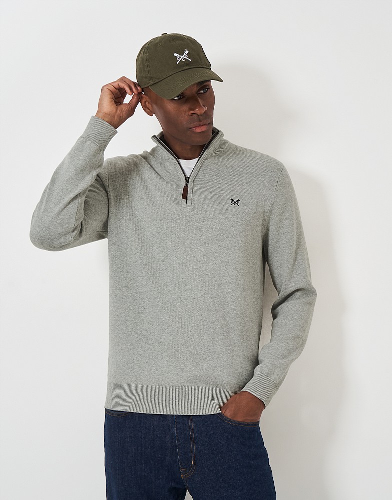 Men s Classic Half Zip Knit Jumper Mid Grey Marl from Crew Clothing Company