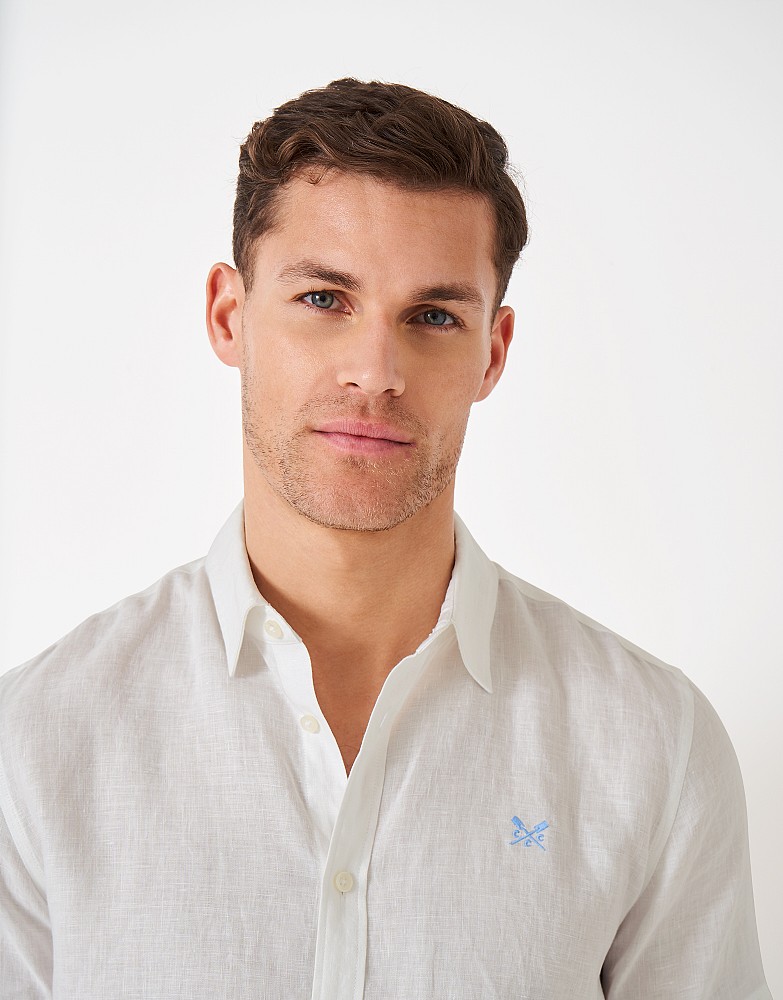 Short Sleeve Linen Shirt in White