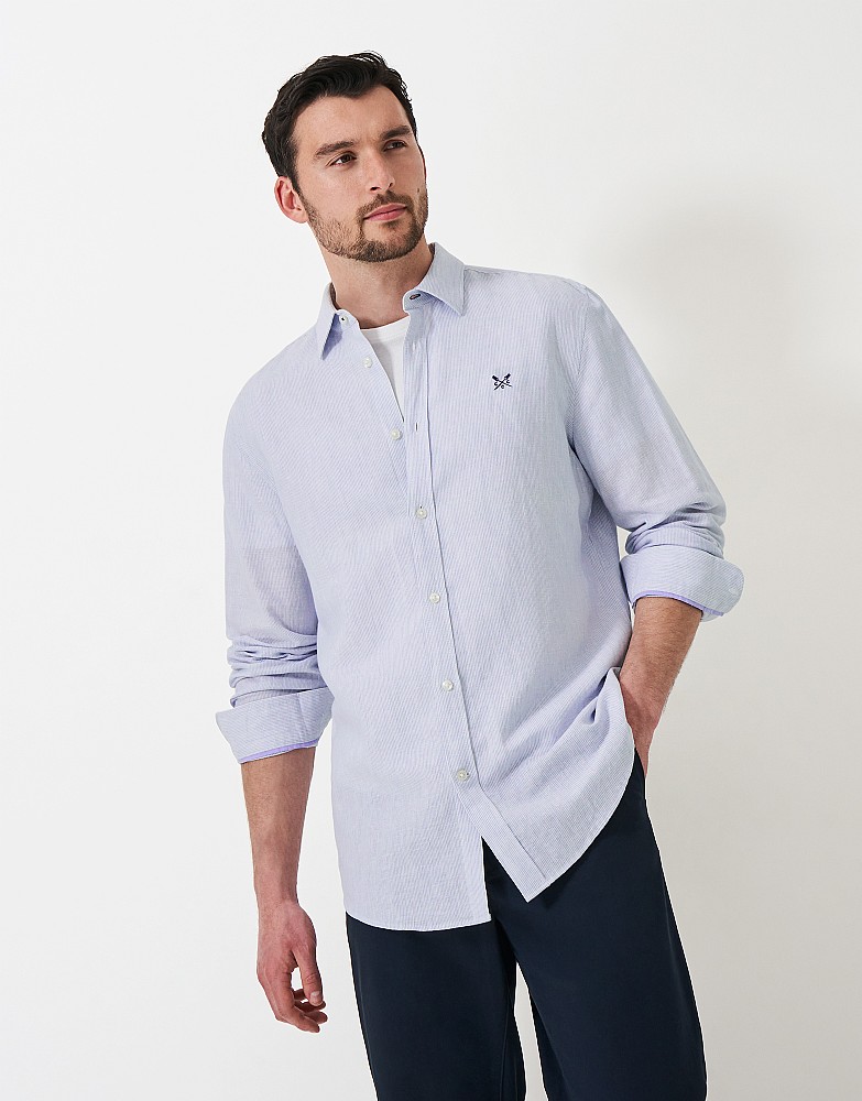 Stripe Weekend Collar Classic Fit Linen Blend Shirt