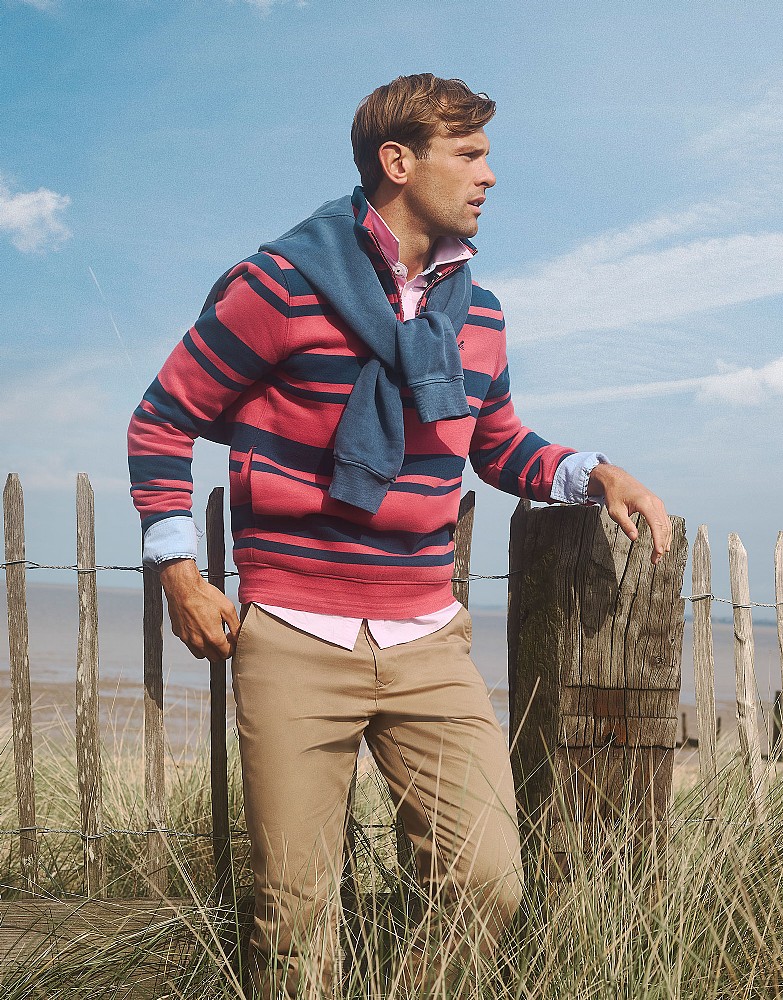 Banded Stripe Half Zip Sweatshirt