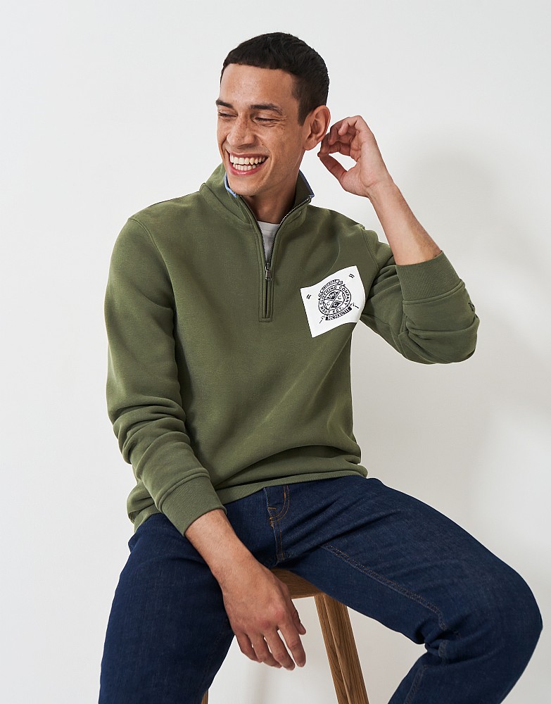 Salcombe Patch Half Zip Sweatshirt in Olive