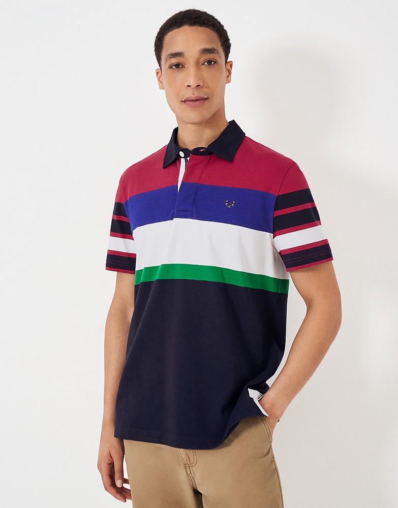 Short Sleeve Embroidered Stripe Rugby Shirt