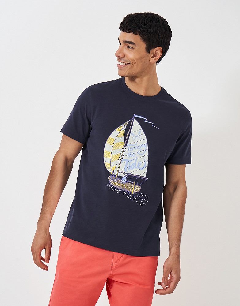 Printed Good Vibes Boat T-Shirt