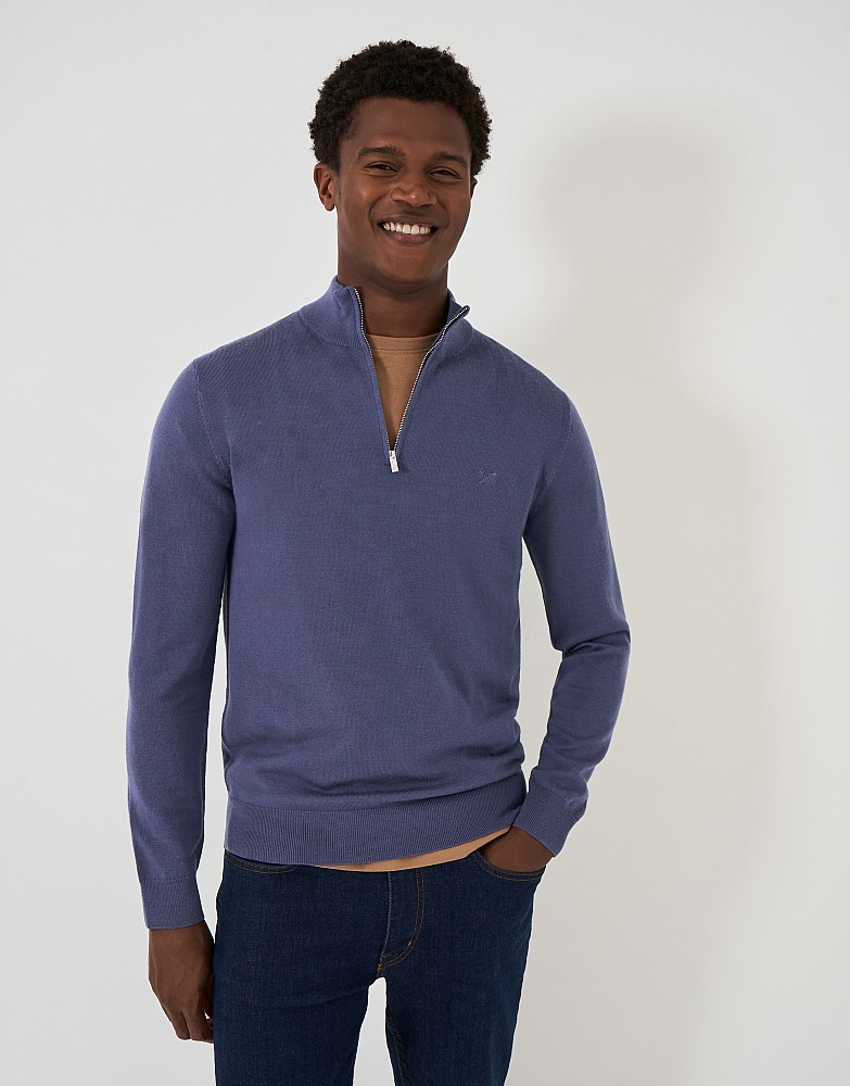 Men s Merino Wool Half Zip Jumper in Steel Blue from Crew Clothing