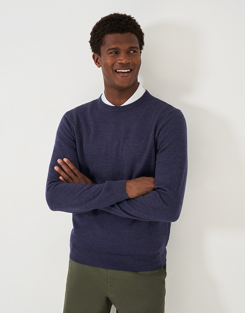 Men s Merino Wool Crew Neck Jumper in Dark Navy from Crew Clothing