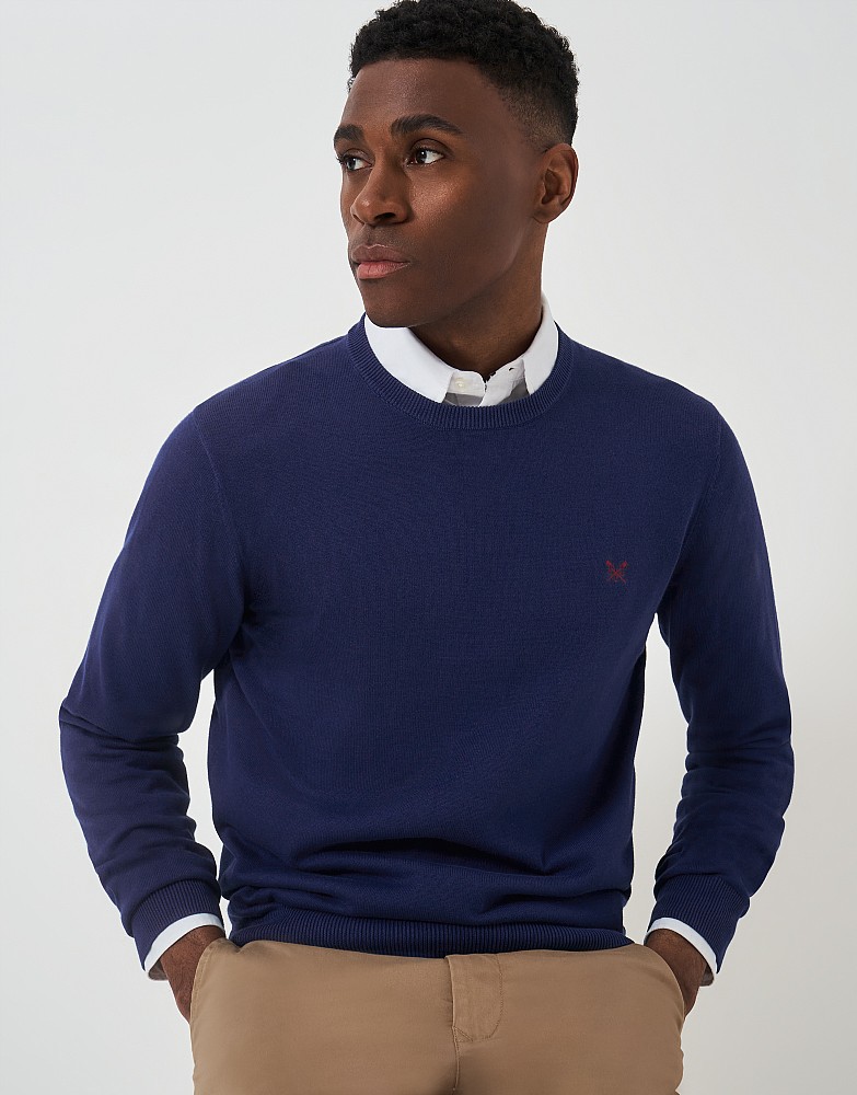 Men s Organic Cotton Crew Neck Jumper in Blue from Crew Clothing Company