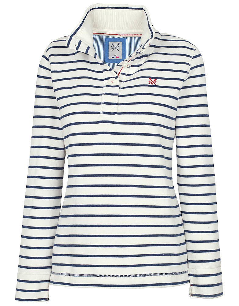 Women's Crew Classic Half Button Sweat in White/Navy from Crew Clothing