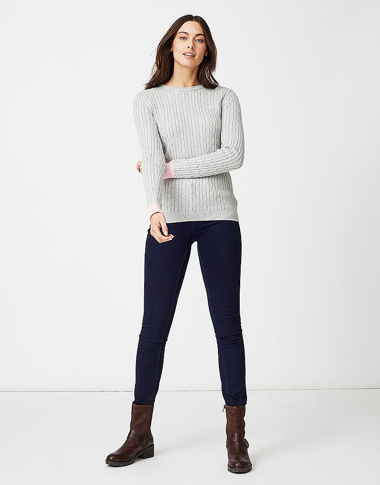 Women's Heritage Cable Jumper in Silver Grey Marl from Crew Clothing