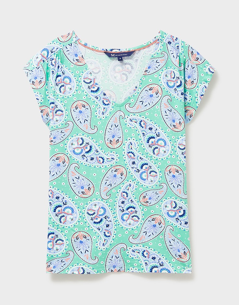 V Neck Elly Top in Pepperpint Paisley Print