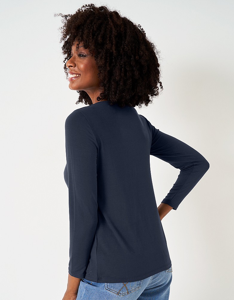 Navy Boat Neck Long Sleeve Top