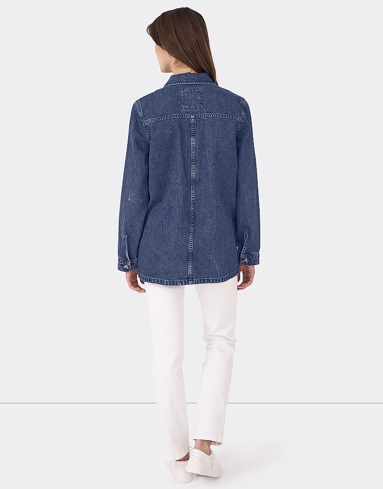 Long denim shirt outlet jacket