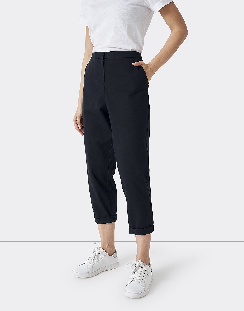Dunnes Stores | Navy Gallery Cotton Sateen Crop Trousers
