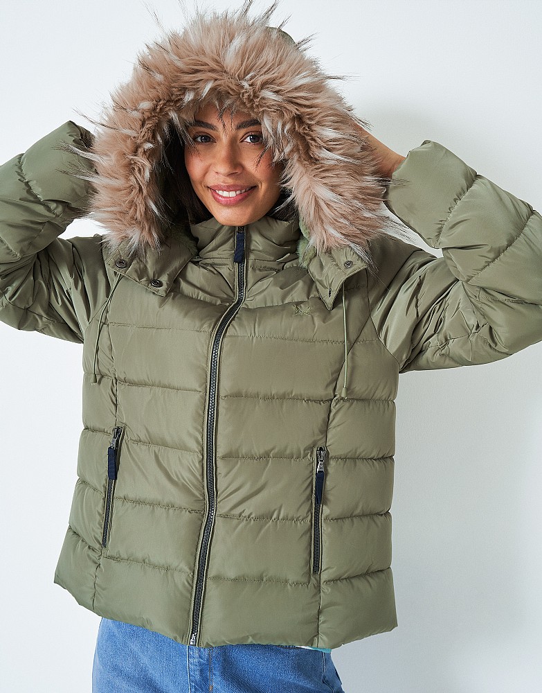 Women's Lightweight Padded Faux Fur Trim Jacket from Crew Clothing Company
