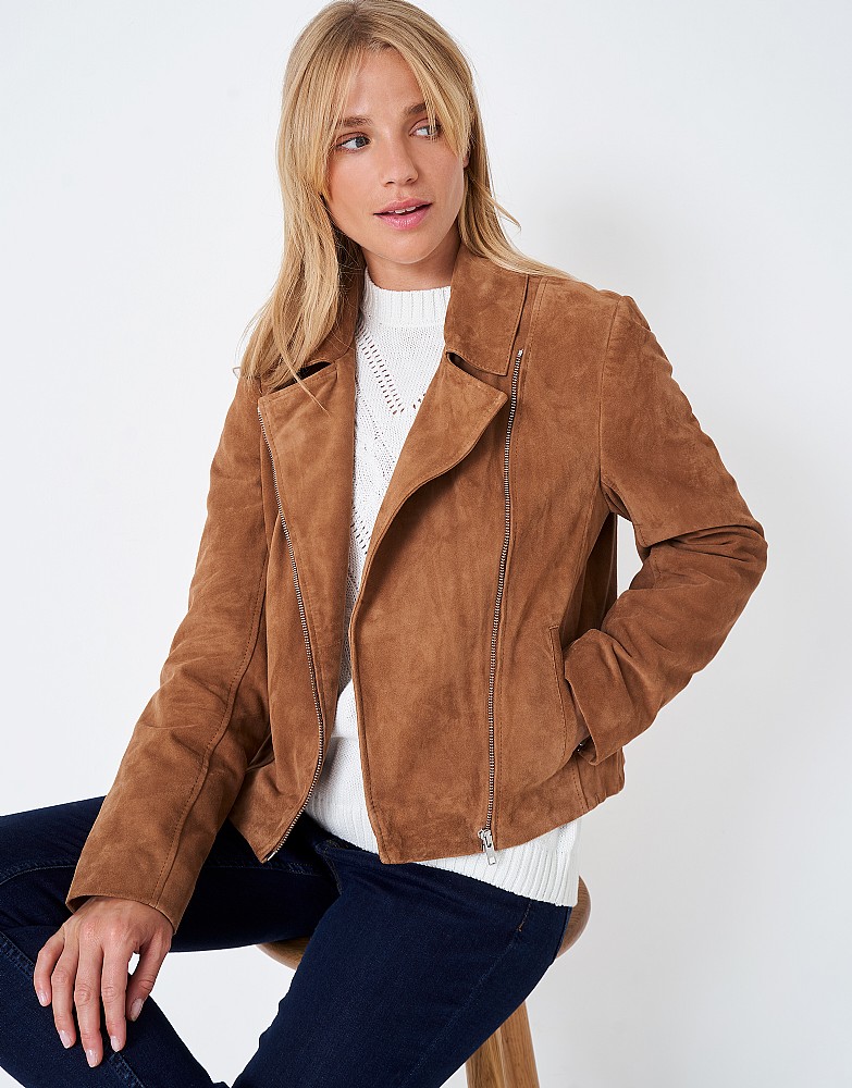 Women's Beige Suede Leather Jacket - Jackets Junction