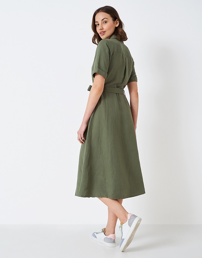 Khaki linen sale shirt dress