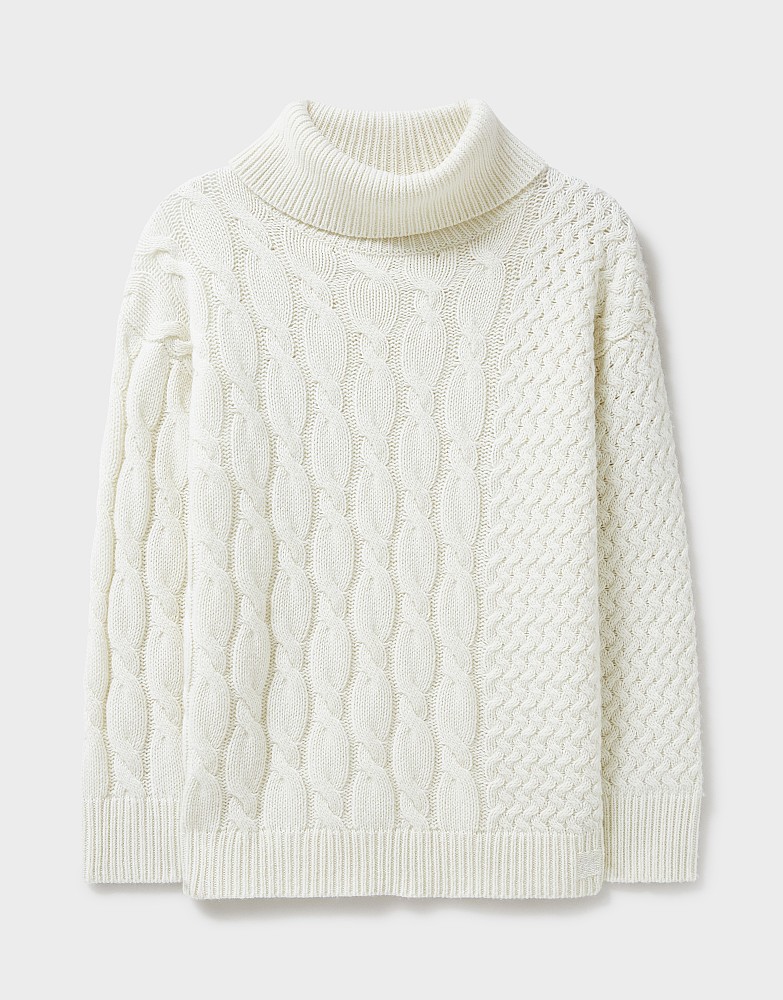Remember the Moment White Cable Knit Turtleneck Sweater