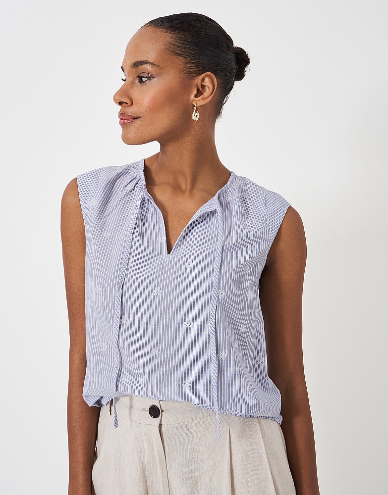 Stripe And Embroidered Blouse