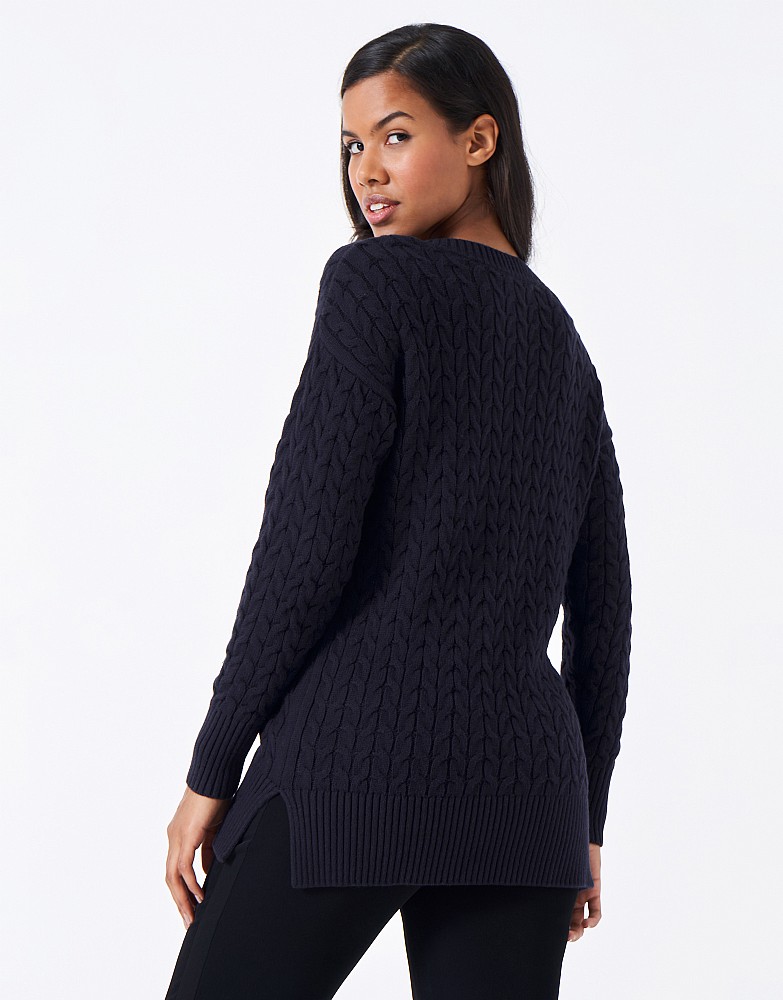 Women's Edna Longline Cable Knit V Neck Jumper from Crew Clothing