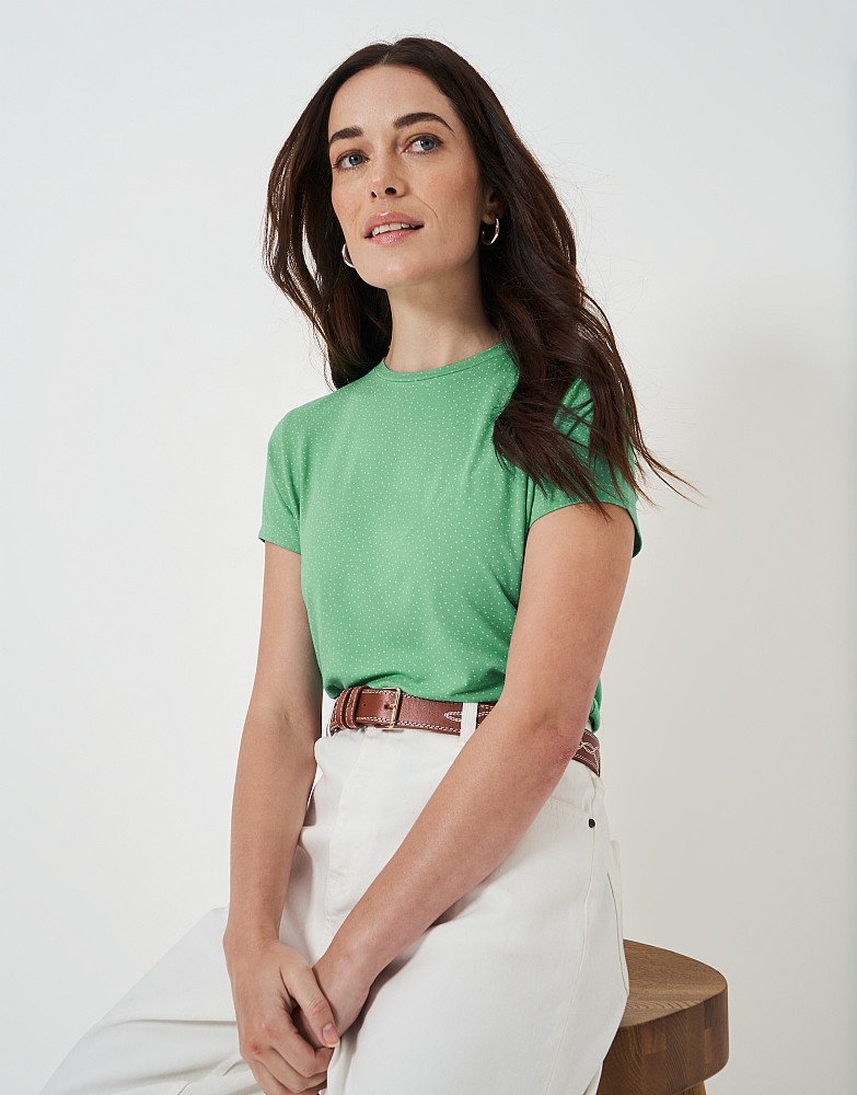 Pin Spot Printed Jersey Tee in Green and White