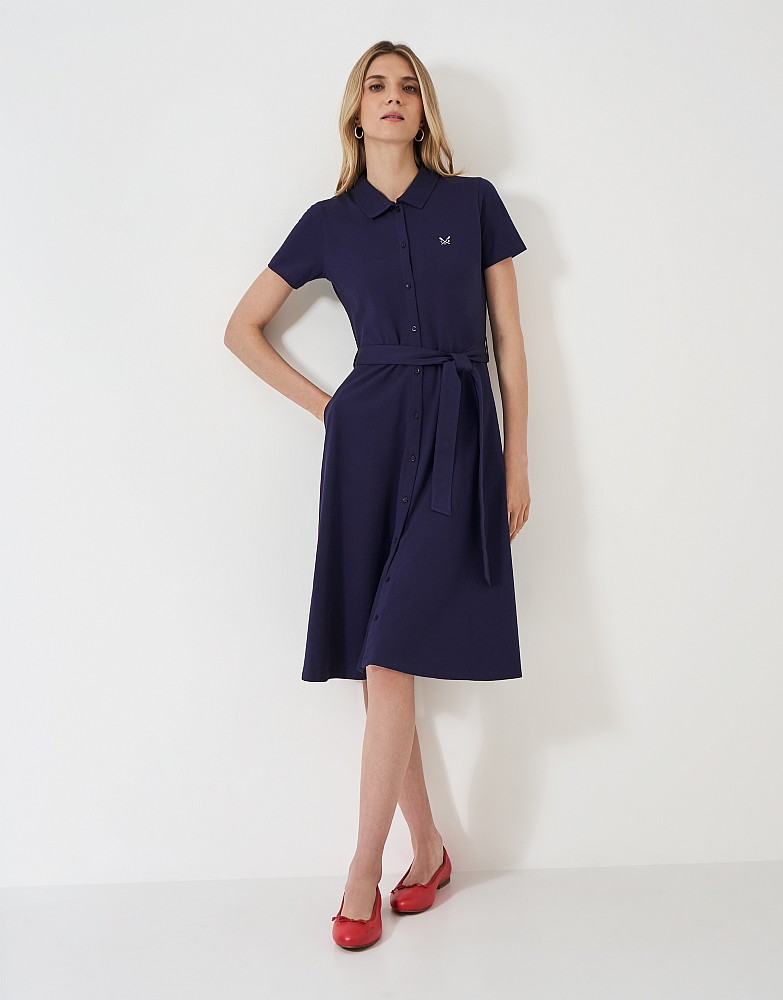 Belted Short Sleeve Quin Polo Dress in Navy