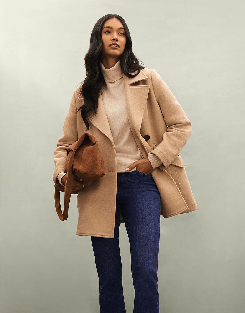 Wool Blend Pea Coat in Camel