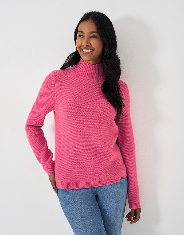 Harmony Merino Wool Textured Stitch Funnel Neck Jumper