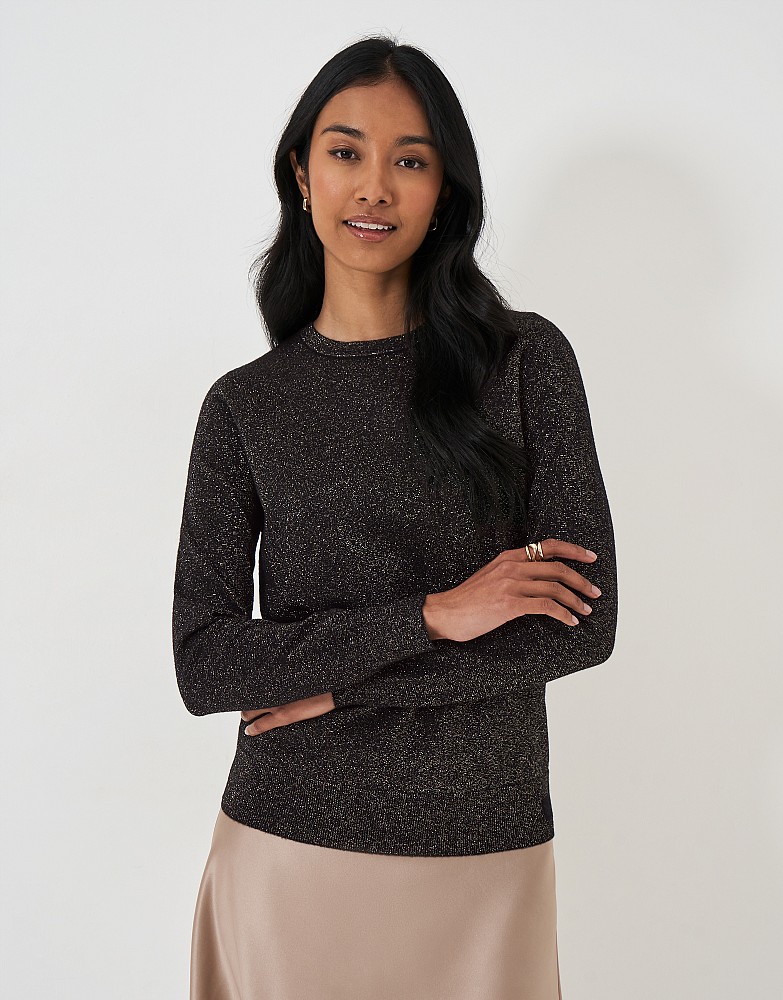 Sparkle Knitted Crew Neck Jumper in Black