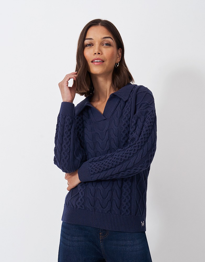 Multi Cable Collar Jumper in Navy