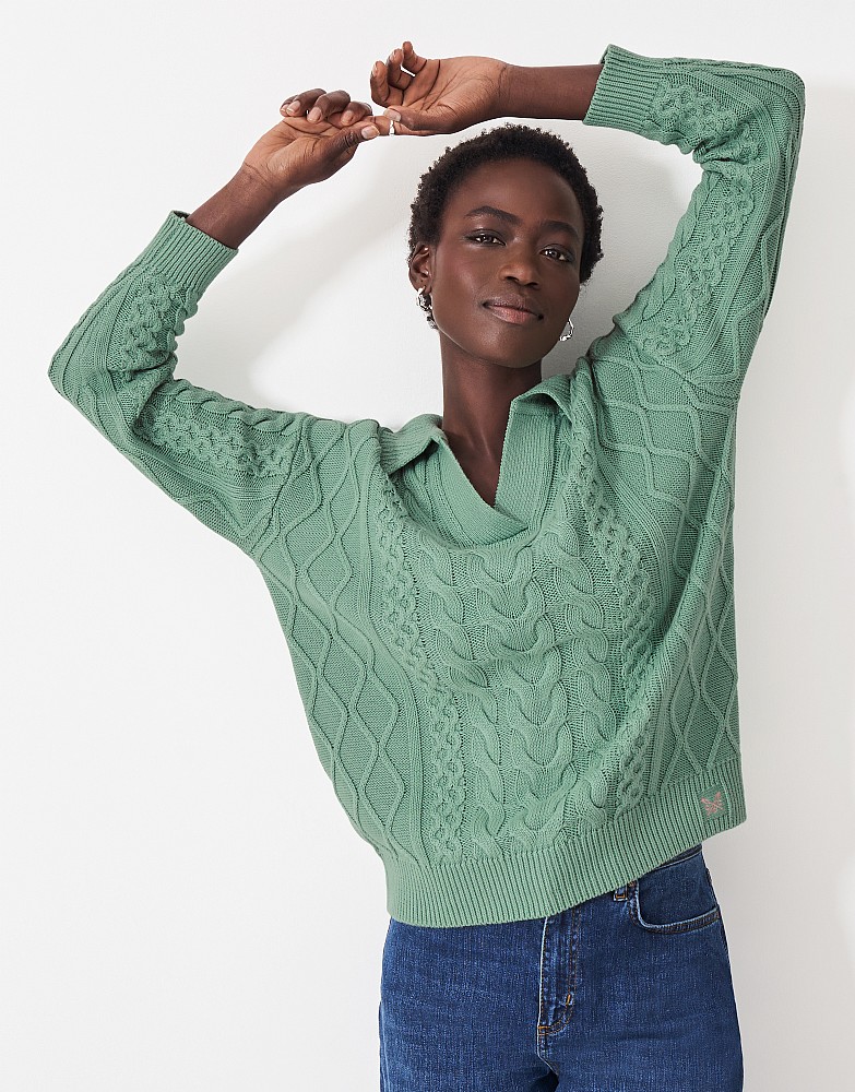 Multi Cable Collar Jumper in Green