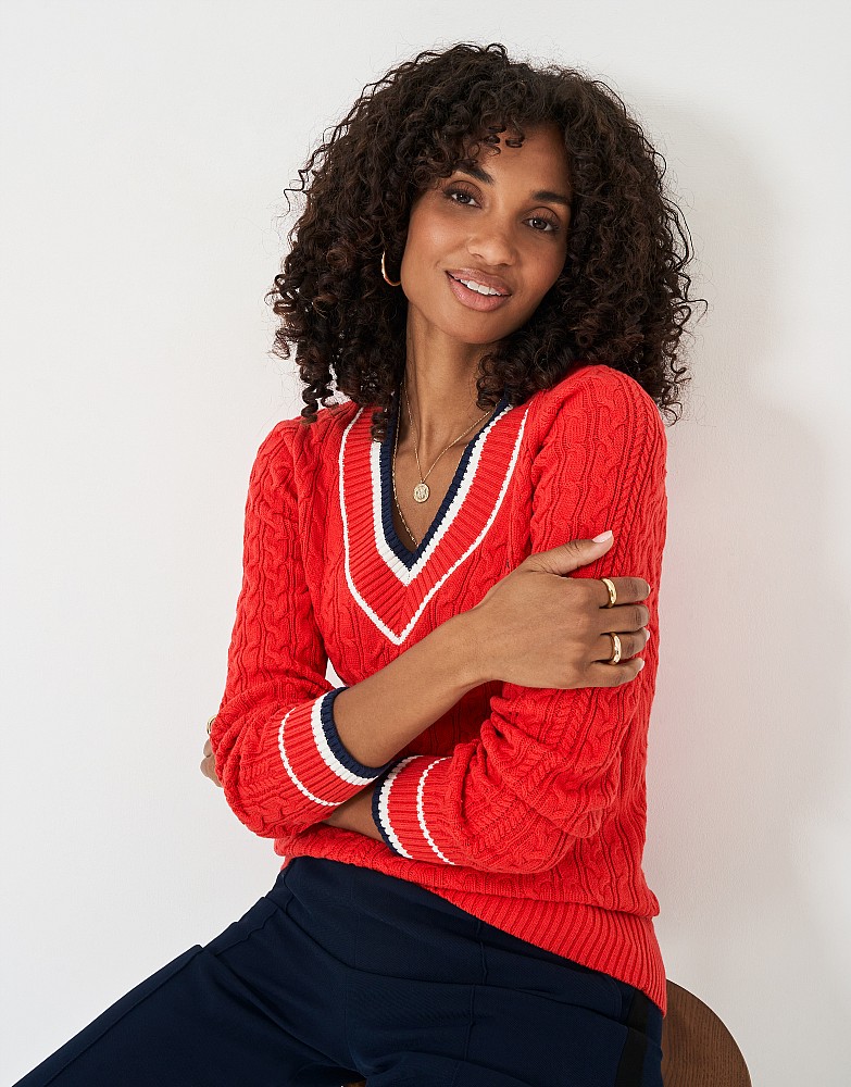 Women s Cricket Cable Knit Jumper in Red from Crew Clothing