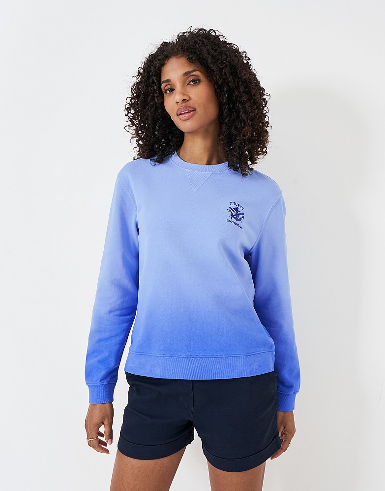 Ombre Embroidered Cotton Crew Neck Sweatshirt in Blue
