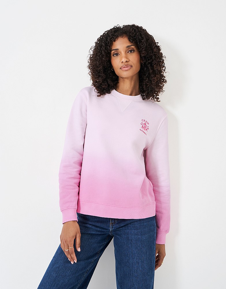 Ombre Embroidered Cotton Crew Neck Sweatshirt in Pink