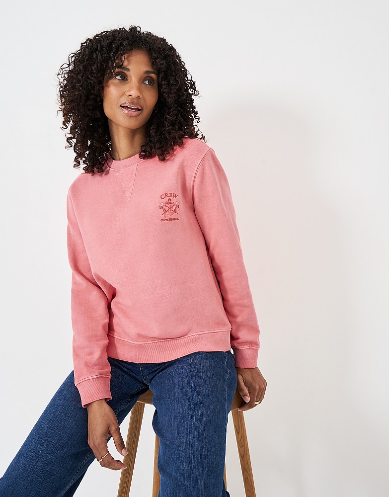 Pigment Dyed Cotton Crew Neck Sweatshirt in Coral Pink