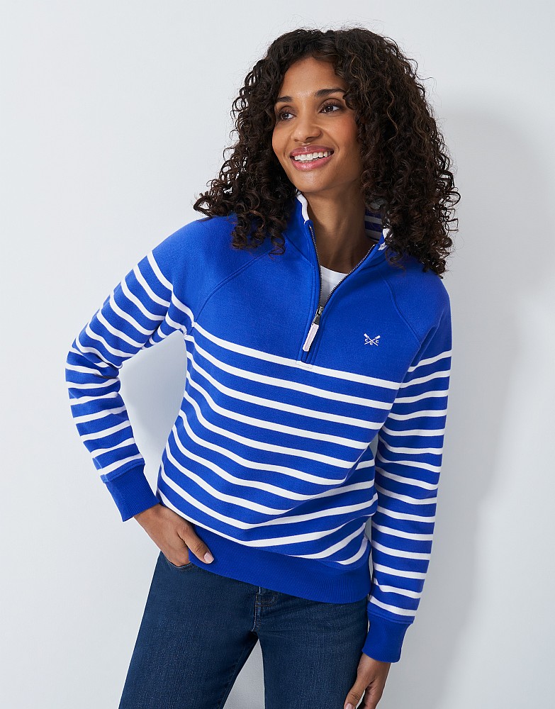 Women s Half Zip Striped Sweatshirt in Blue White from Crew Clothing