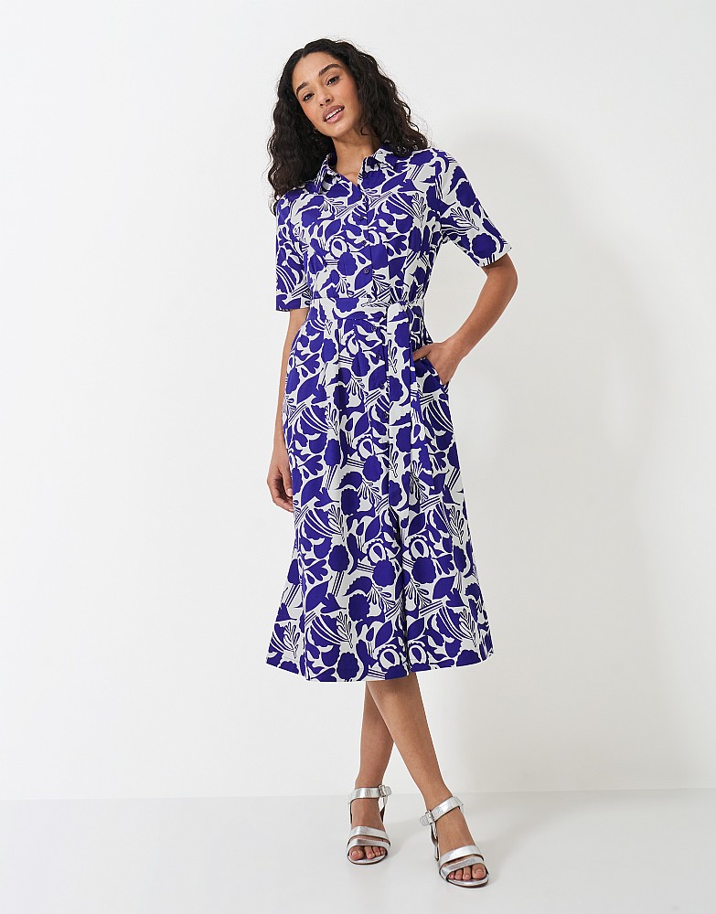 Lyocell Short Sleeve Darted Shirt Dress in Blue and White