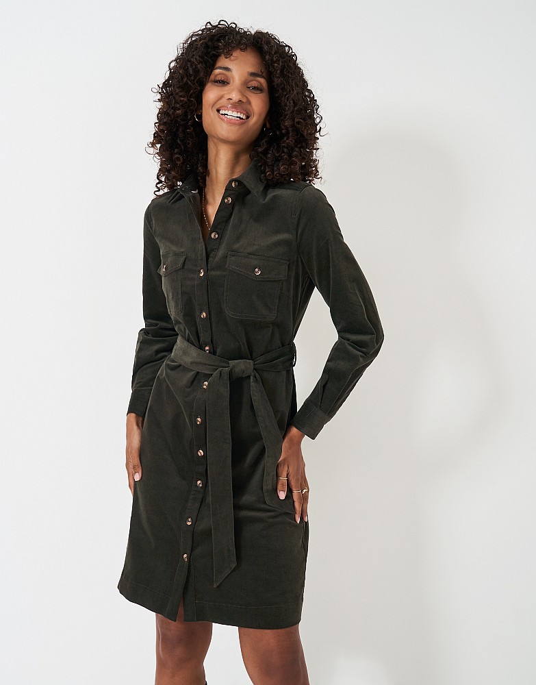 Elsie Cord Shirt Dress in Green