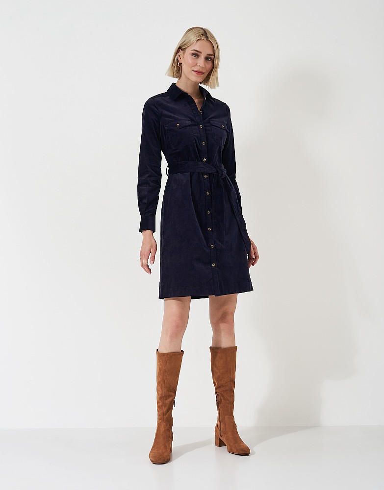 Elsie Cord Shirt Dress in Navy