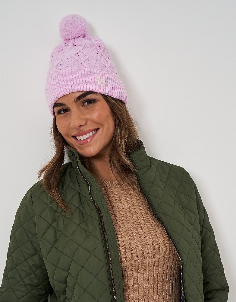 Cable Knit Sparkly Beanie in Pink