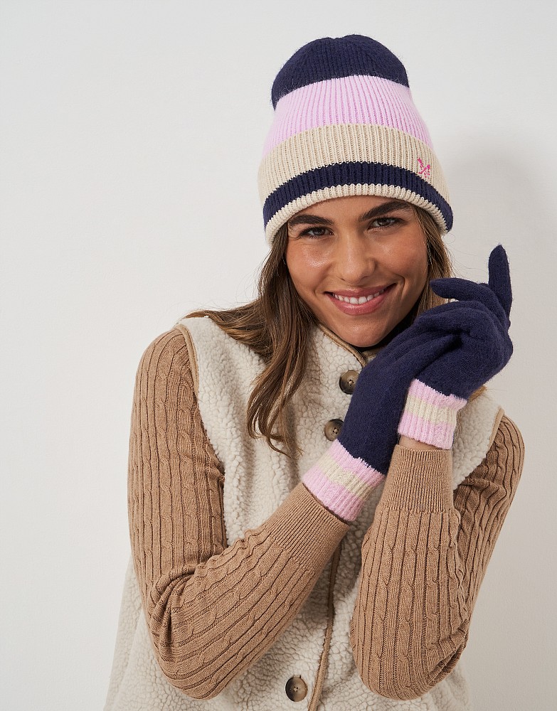 Colourblock Gloves in Navy Pink Stripe