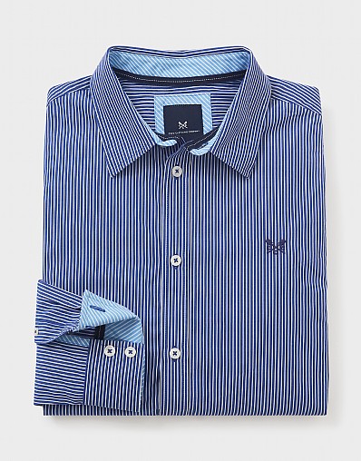 Men's Blue Micro Stripe Classic Fit Cotton Shirt from Crew