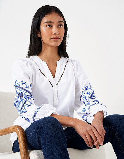 Embroidered Blouse - Bright blue - Ladies
